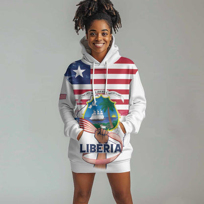 Personalised Liberia Flag Day Hoodie Dress Coat Of Arms With Map