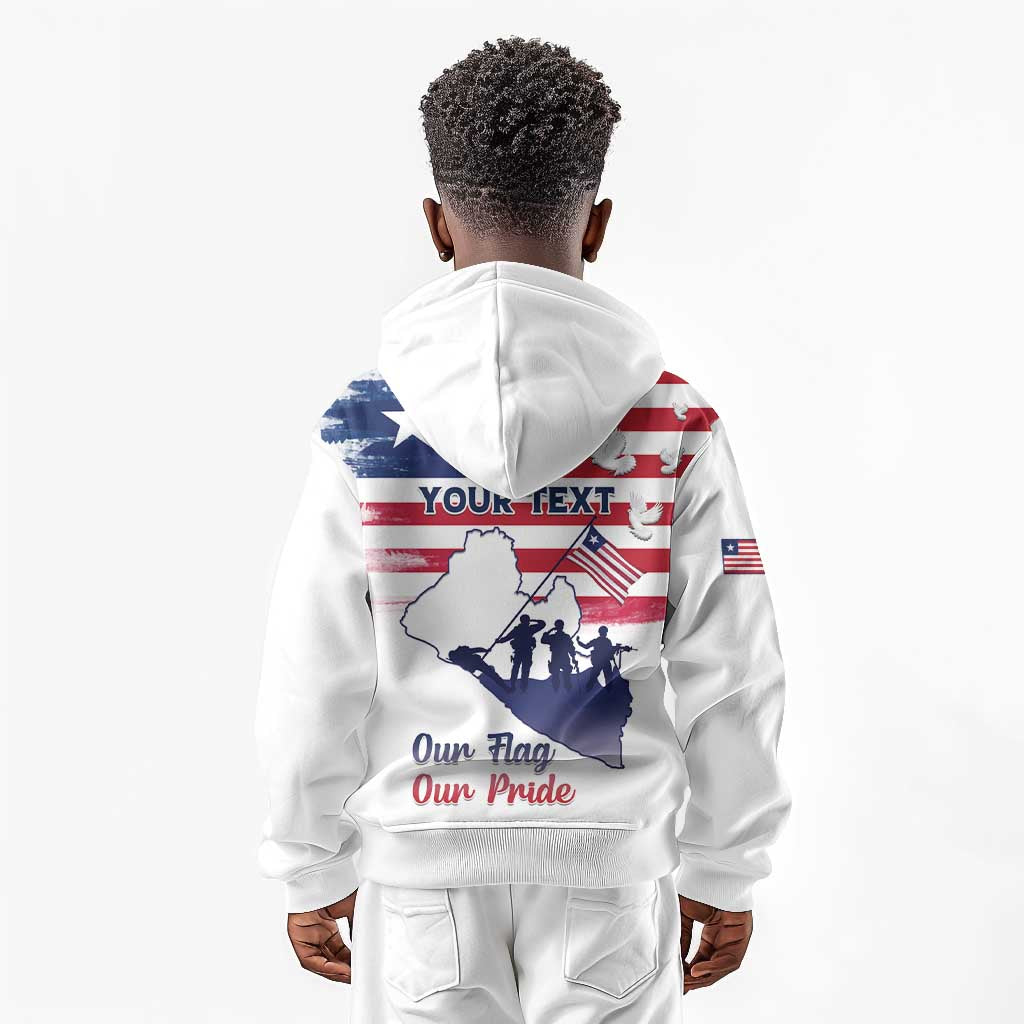 Personalised Liberia Flag Day Kid Hoodie Coat Of Arms With Map