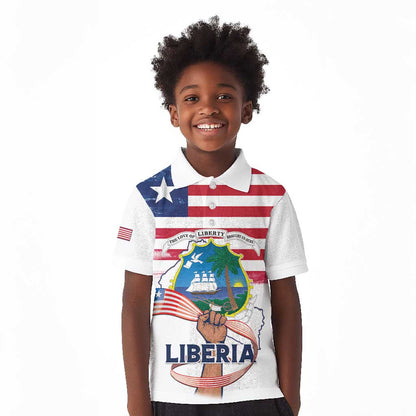 Personalised Liberia Flag Day Kid Polo Shirt Coat Of Arms With Map
