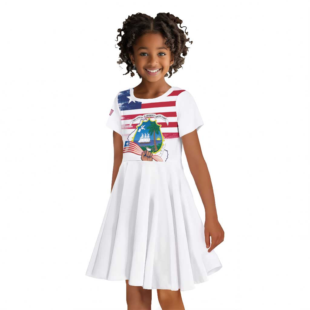 Personalised Liberia Flag Day Kid Short Sleeve Dress Coat Of Arms With Map