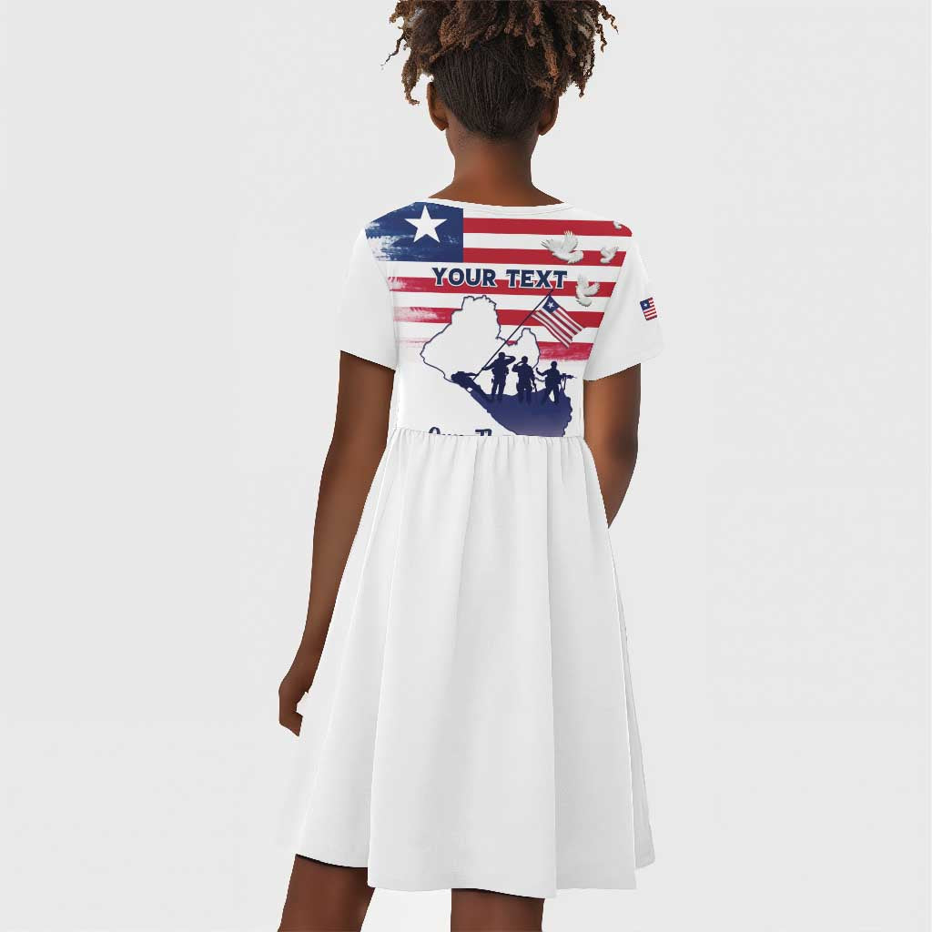 Personalised Liberia Flag Day Kid Short Sleeve Dress Coat Of Arms With Map