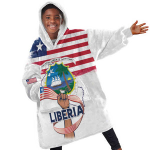 Personalised Liberia Flag Day Kid Wearable Blanket Hoodie Coat Of Arms With Map