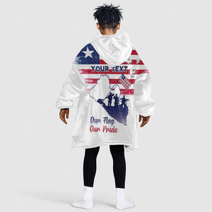 Personalised Liberia Flag Day Kid Wearable Blanket Hoodie Coat Of Arms With Map