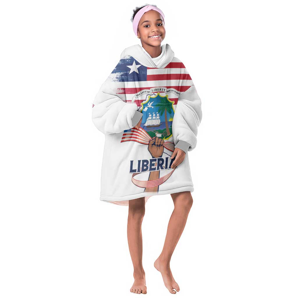 Personalised Liberia Flag Day Kid Wearable Blanket Hoodie Coat Of Arms With Map