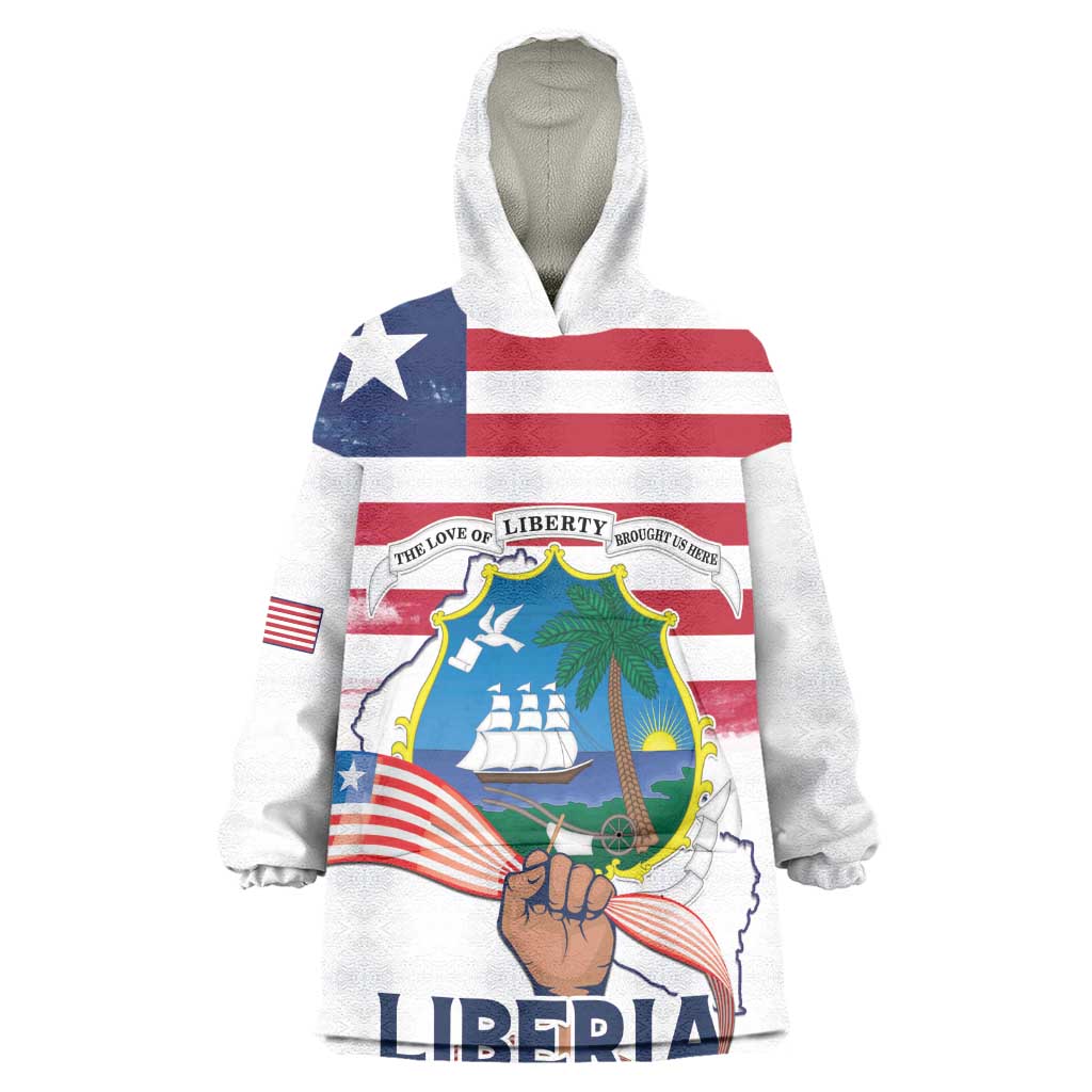 Personalised Liberia Flag Day Kid Wearable Blanket Hoodie Coat Of Arms With Map