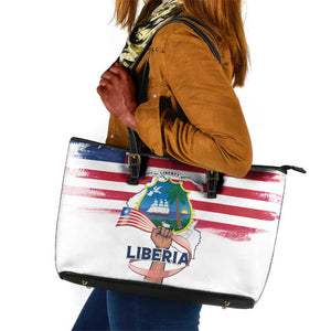Liberia Flag Day Leather Tote Bag Coat Of Arms With Map