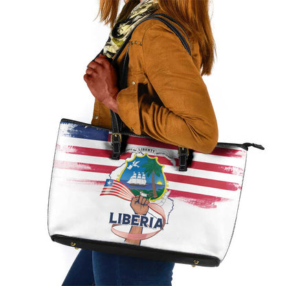 Liberia Flag Day Leather Tote Bag Coat Of Arms With Map