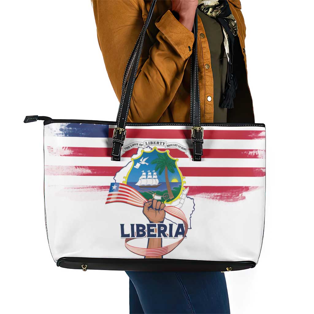 Liberia Flag Day Leather Tote Bag Coat Of Arms With Map