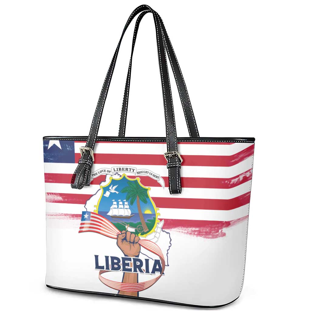 Liberia Flag Day Leather Tote Bag Coat Of Arms With Map