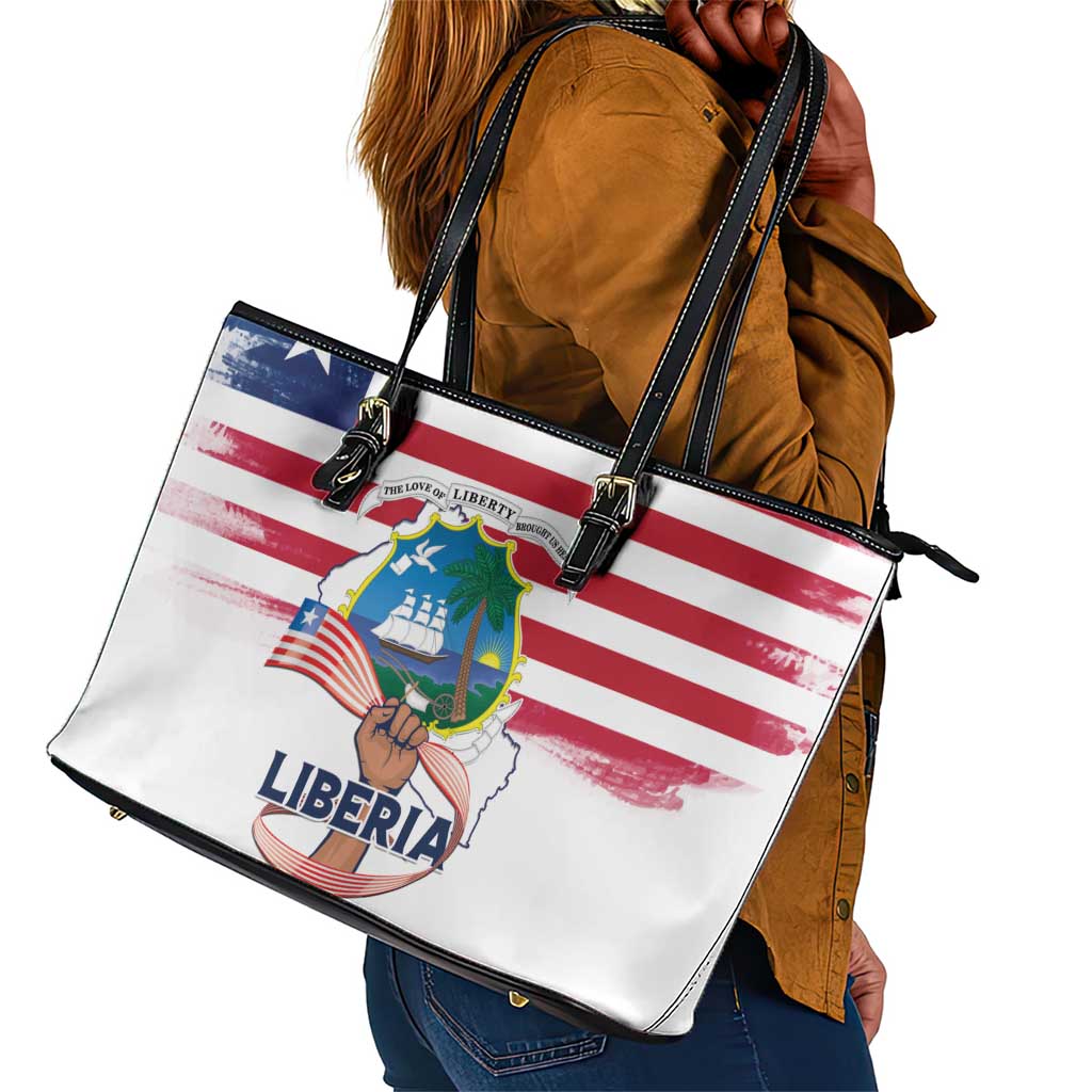 Liberia Flag Day Leather Tote Bag Coat Of Arms With Map