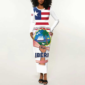 Personalised Liberia Flag Day Long Sleeve Bodycon Dress Coat Of Arms With Map