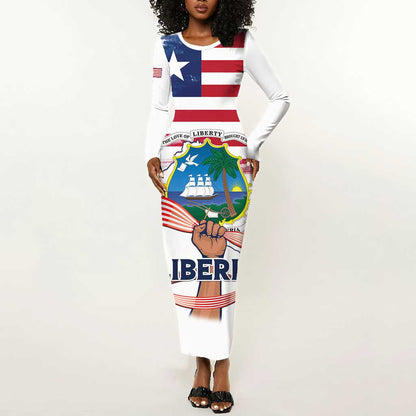 Personalised Liberia Flag Day Long Sleeve Bodycon Dress Coat Of Arms With Map