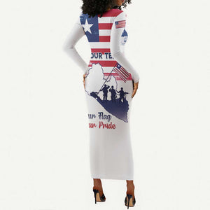 Personalised Liberia Flag Day Long Sleeve Bodycon Dress Coat Of Arms With Map