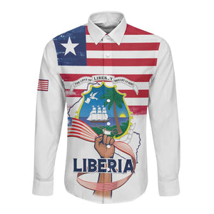 Personalised Liberia Flag Day Long Sleeve Button Shirt Coat Of Arms With Map