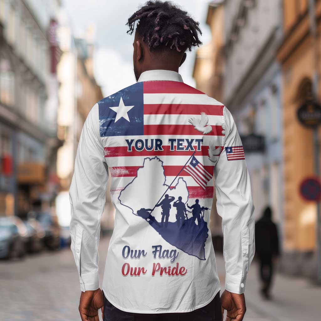 Personalised Liberia Flag Day Long Sleeve Button Shirt Coat Of Arms With Map