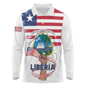 Personalised Liberia Flag Day Long Sleeve Polo Shirt Coat Of Arms With Map