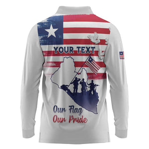 Personalised Liberia Flag Day Long Sleeve Polo Shirt Coat Of Arms With Map