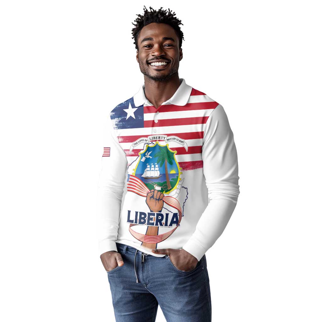 Personalised Liberia Flag Day Long Sleeve Polo Shirt Coat Of Arms With Map