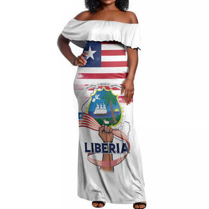 Personalised Liberia Flag Day Off Shoulder Maxi Dress Coat Of Arms With Map