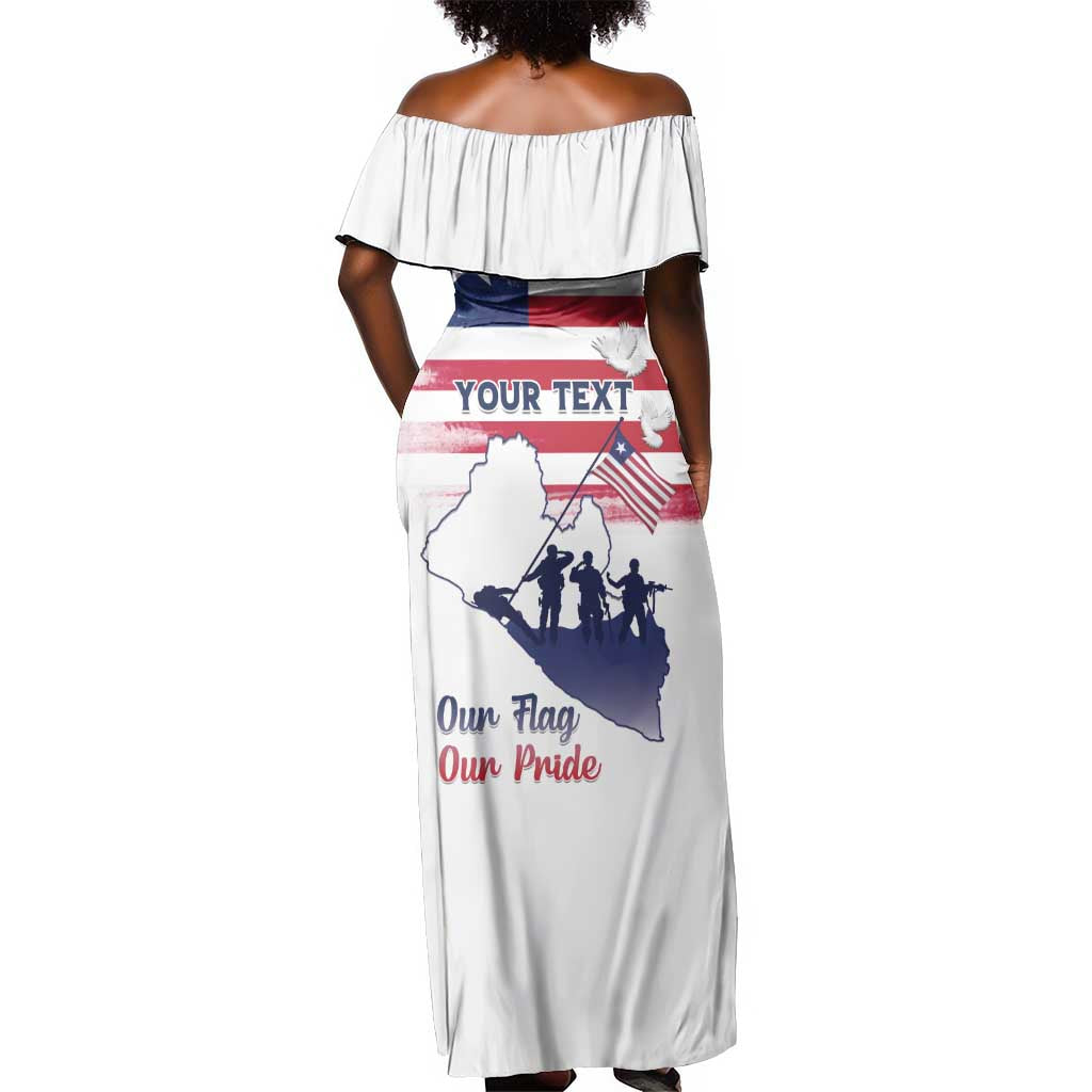 Personalised Liberia Flag Day Off Shoulder Maxi Dress Coat Of Arms With Map