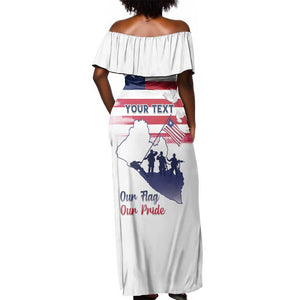 Personalised Liberia Flag Day Off Shoulder Maxi Dress Coat Of Arms With Map