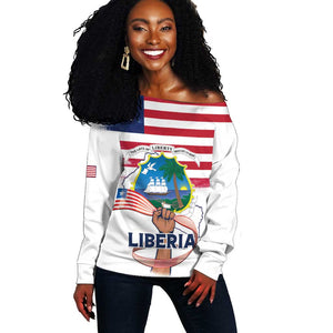 Personalised Liberia Flag Day Off Shoulder Sweater Coat Of Arms With Map