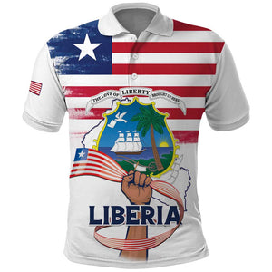 Personalised Liberia Flag Day Polo Shirt Coat Of Arms With Map
