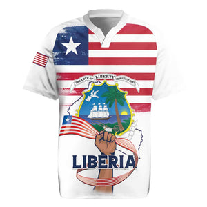 Personalised Liberia Flag Day Rugby Jersey Coat Of Arms With Map