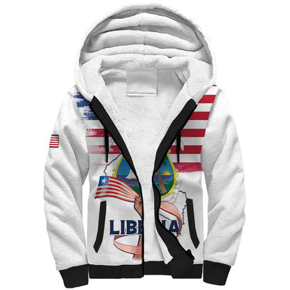 Personalised Liberia Flag Day Sherpa Hoodie Coat Of Arms With Map