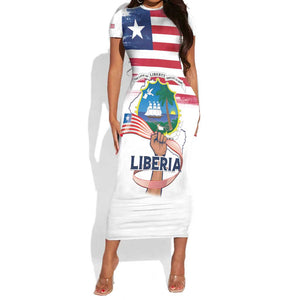 Personalised Liberia Flag Day Short Sleeve Bodycon Dress Coat Of Arms With Map