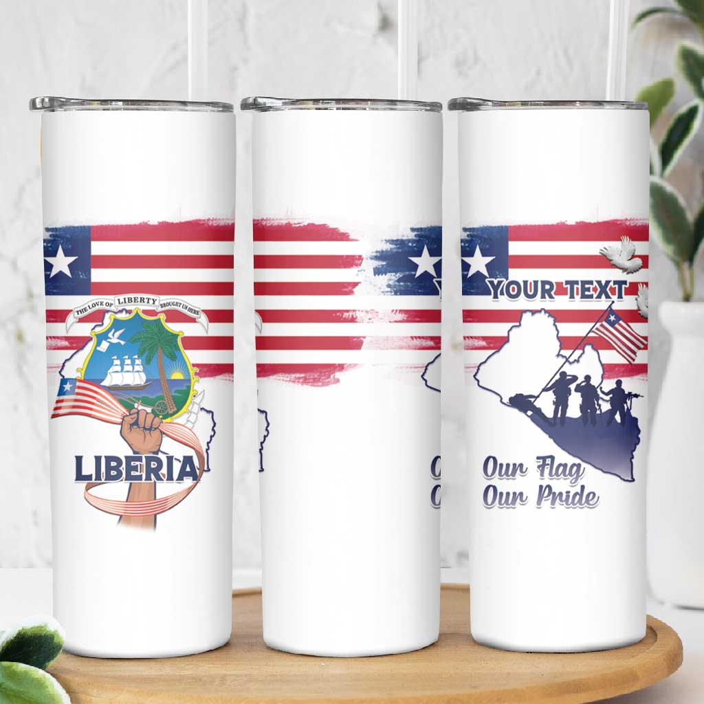 Personalised Liberia Flag Day Skinny Tumbler Coat Of Arms With Map
