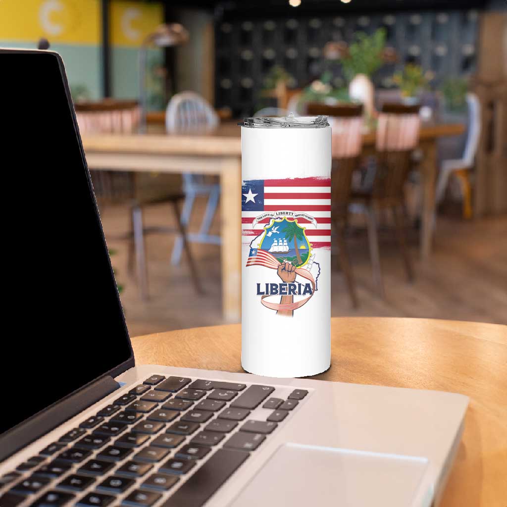 Personalised Liberia Flag Day Skinny Tumbler Coat Of Arms With Map