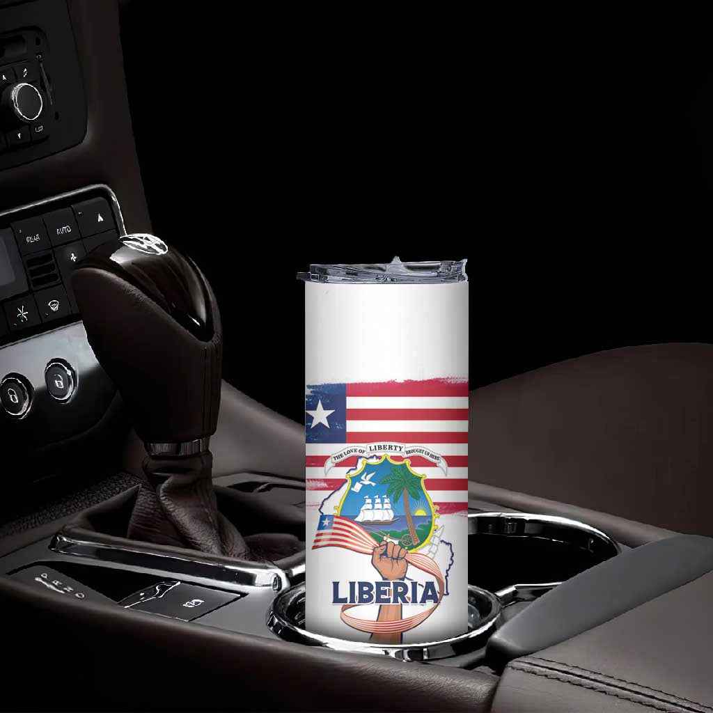 Personalised Liberia Flag Day Skinny Tumbler Coat Of Arms With Map