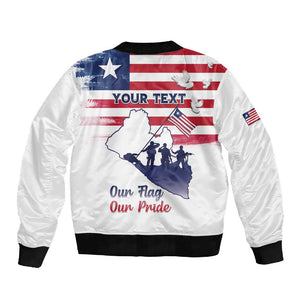 Personalised Liberia Flag Day Sleeve Zip Bomber Jacket Coat Of Arms With Map