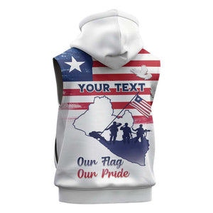 Personalised Liberia Flag Day Sleeveless Hoodie Coat Of Arms With Map - African Pride