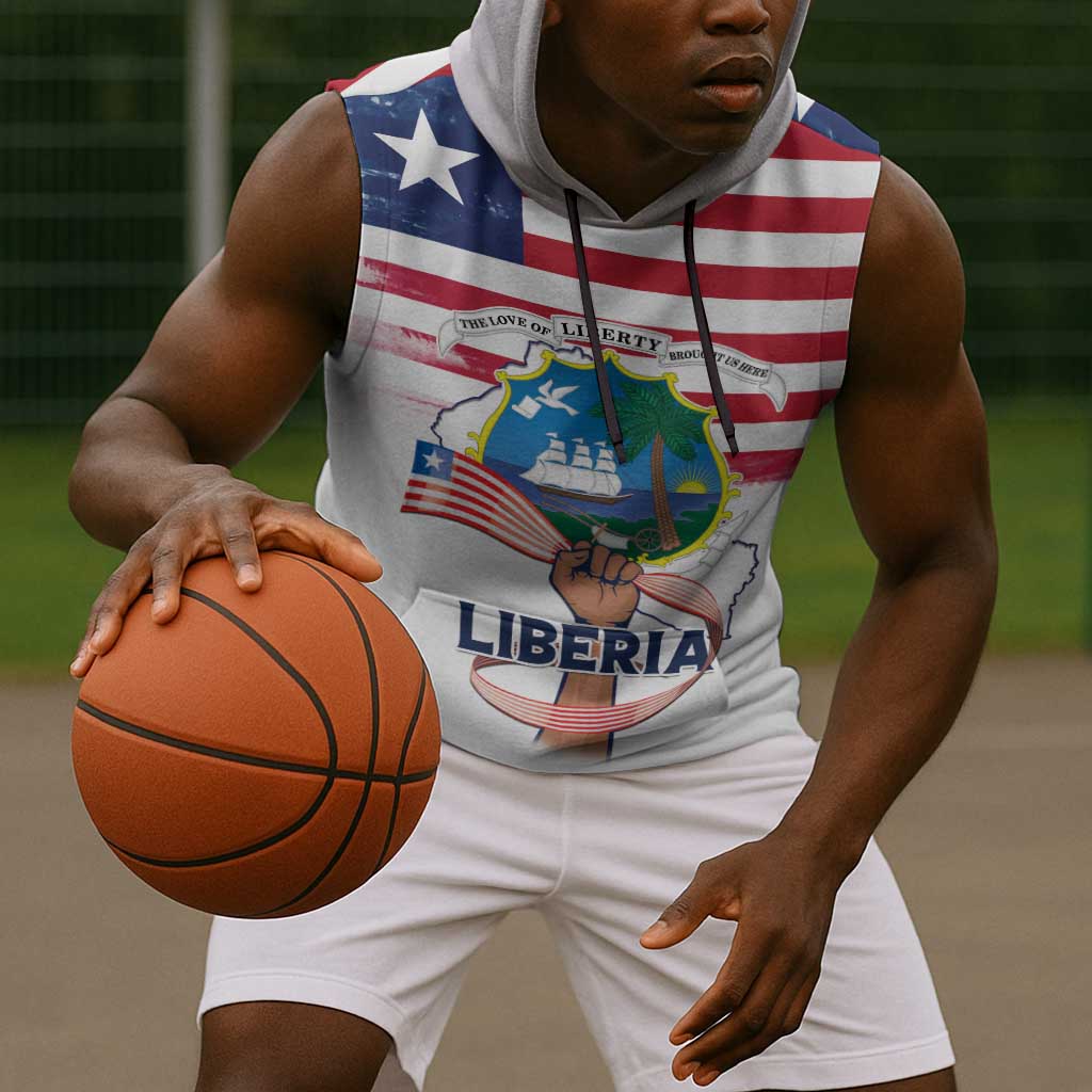 Personalised Liberia Flag Day Sleeveless Hoodie Coat Of Arms With Map - African Pride