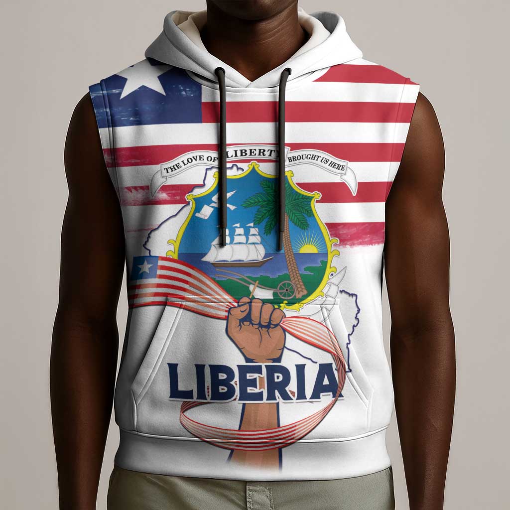Personalised Liberia Flag Day Sleeveless Hoodie Coat Of Arms With Map - African Pride