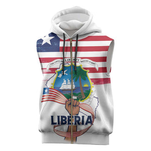 Personalised Liberia Flag Day Sleeveless Zip Hoodie Coat Of Arms With Map - African Pride