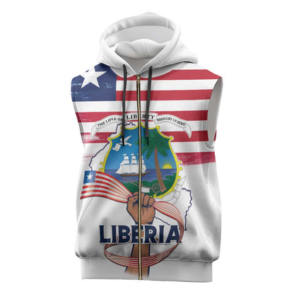Personalised Liberia Flag Day Sleeveless Zip Hoodie Coat Of Arms With Map - African Pride