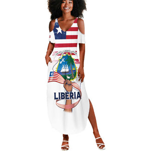 Personalised Liberia Flag Day Summer Maxi Dress Coat Of Arms With Map