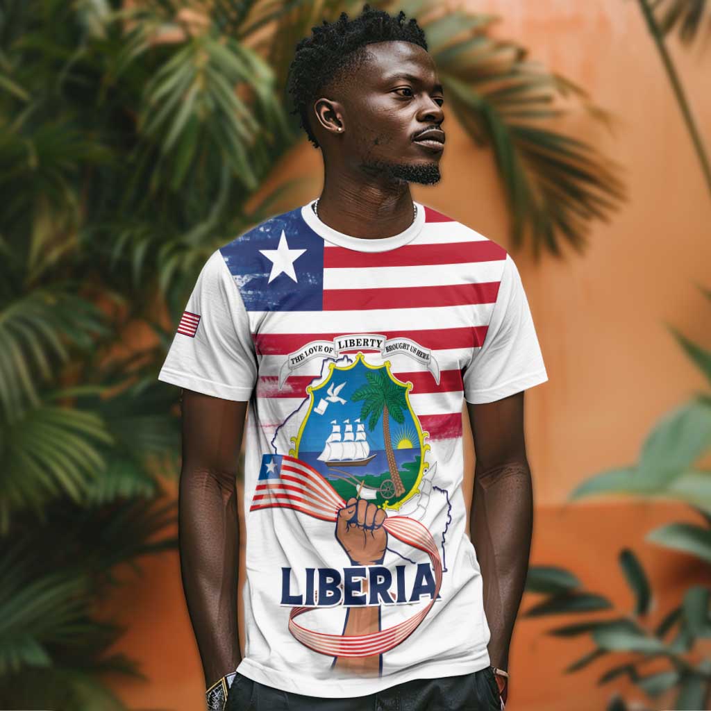 Personalised Liberia Flag Day T shirt Coat Of Arms With Map