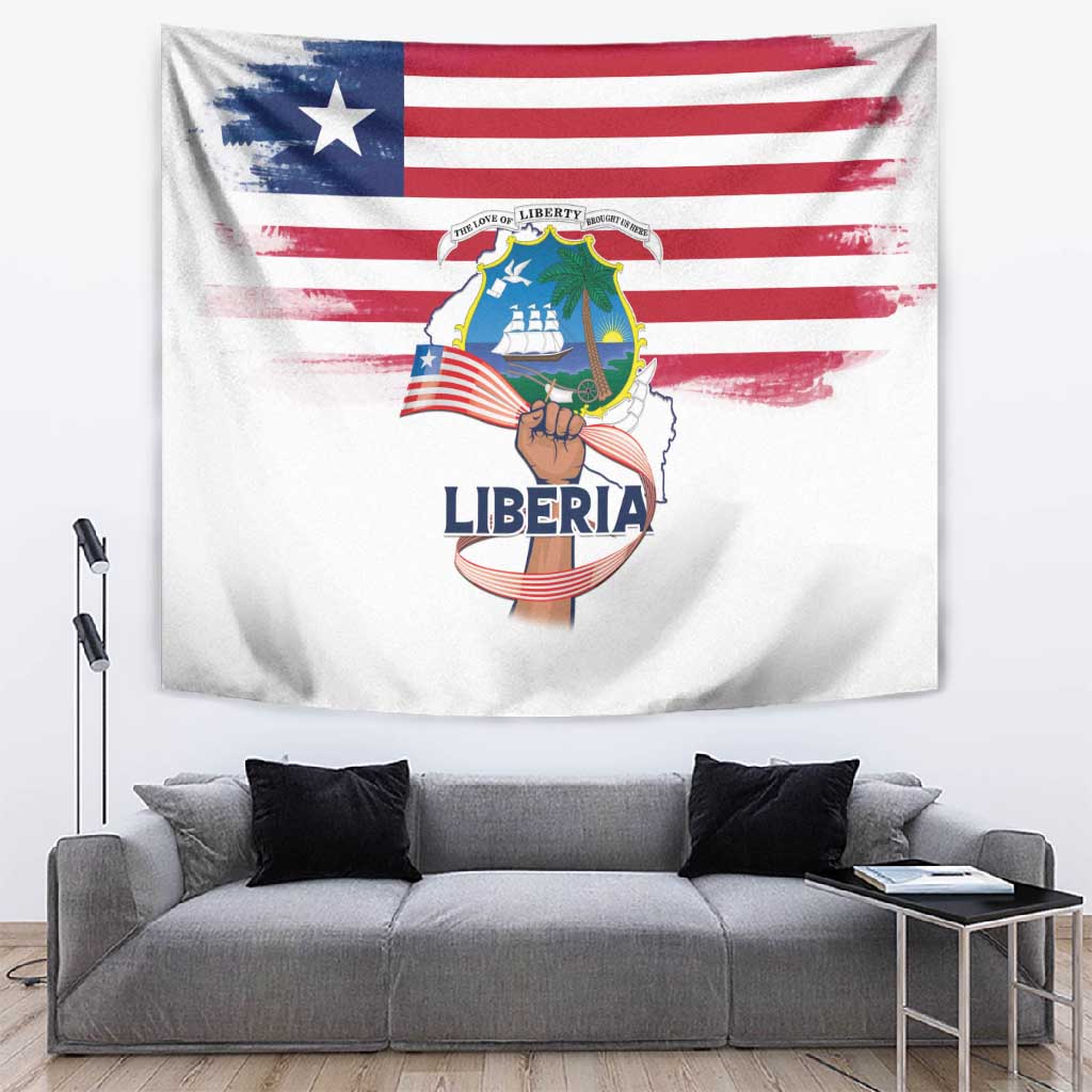 Liberia Flag Day Tapestry Coat Of Arms With Map