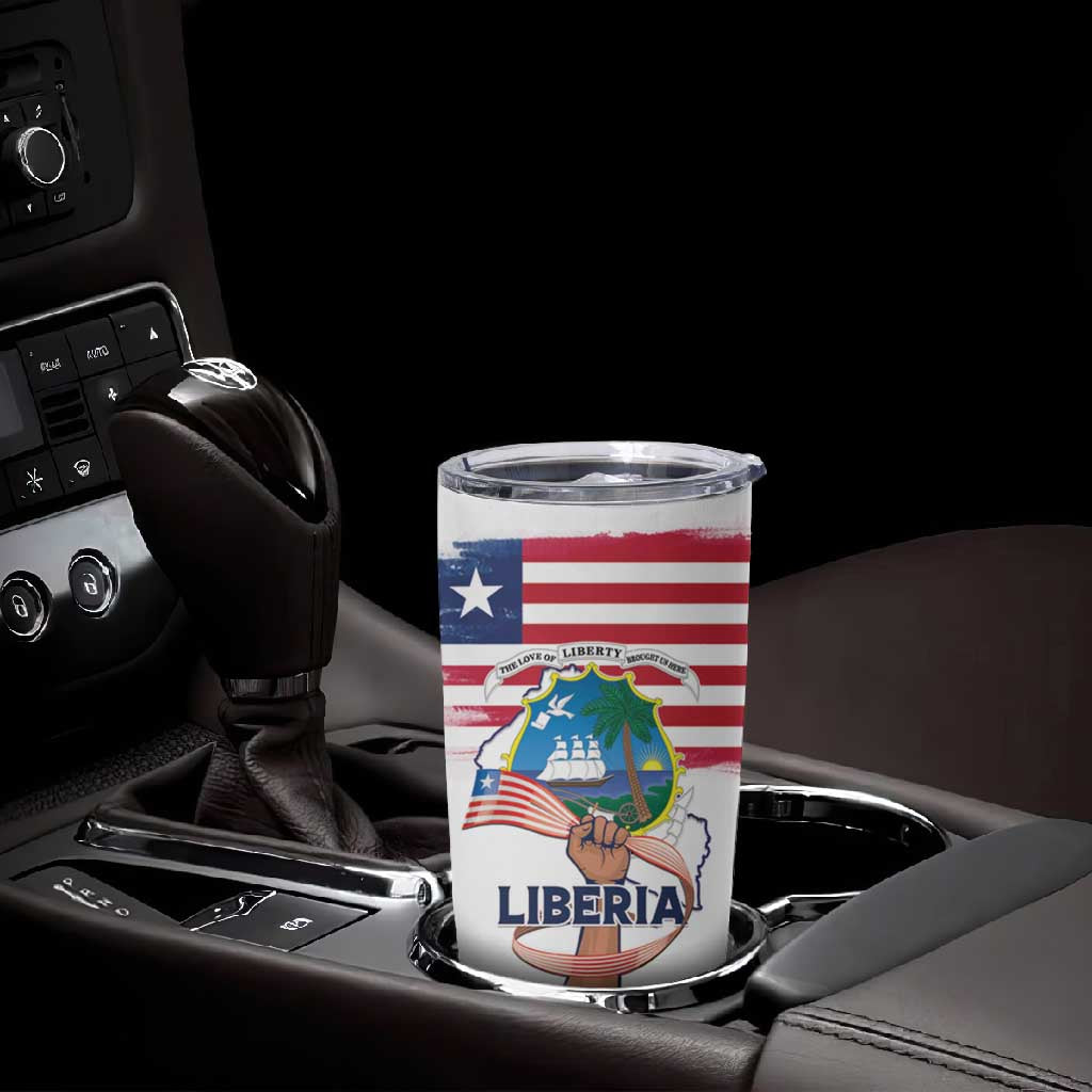 Personalised Liberia Flag Day Tumbler Cup Coat Of Arms With Map