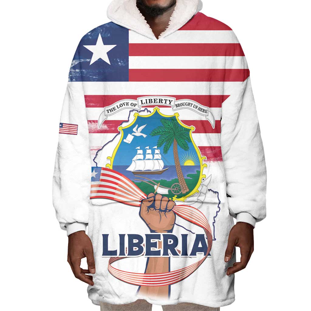 Personalised Liberia Flag Day Wearable Blanket Hoodie Coat Of Arms With Map