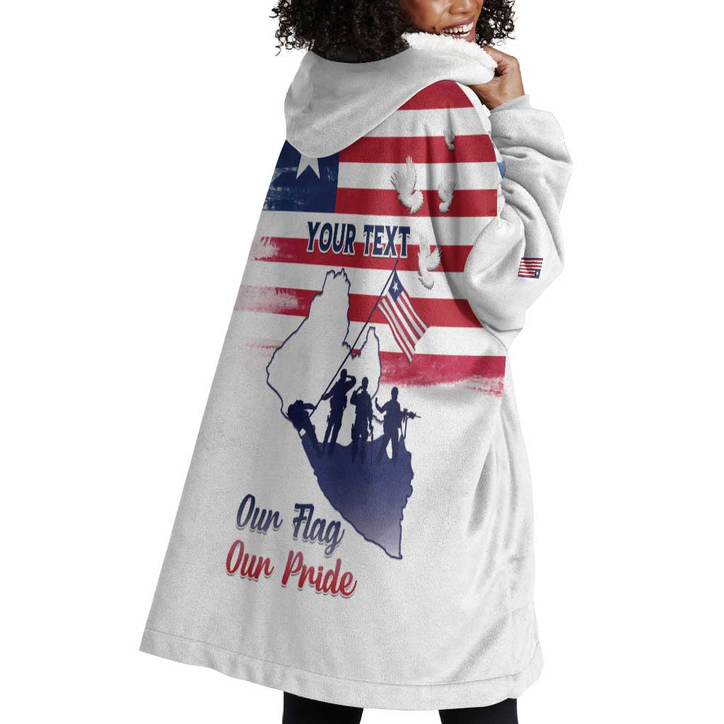 Personalised Liberia Flag Day Wearable Blanket Hoodie Coat Of Arms With Map