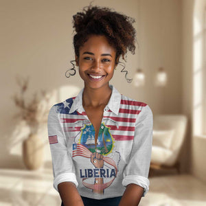 Personalised Liberia Flag Day Women Casual Shirt Coat Of Arms With Map