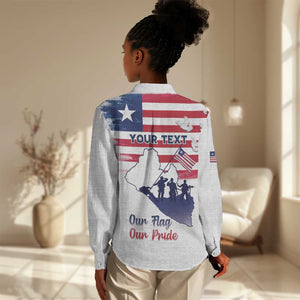 Personalised Liberia Flag Day Women Casual Shirt Coat Of Arms With Map