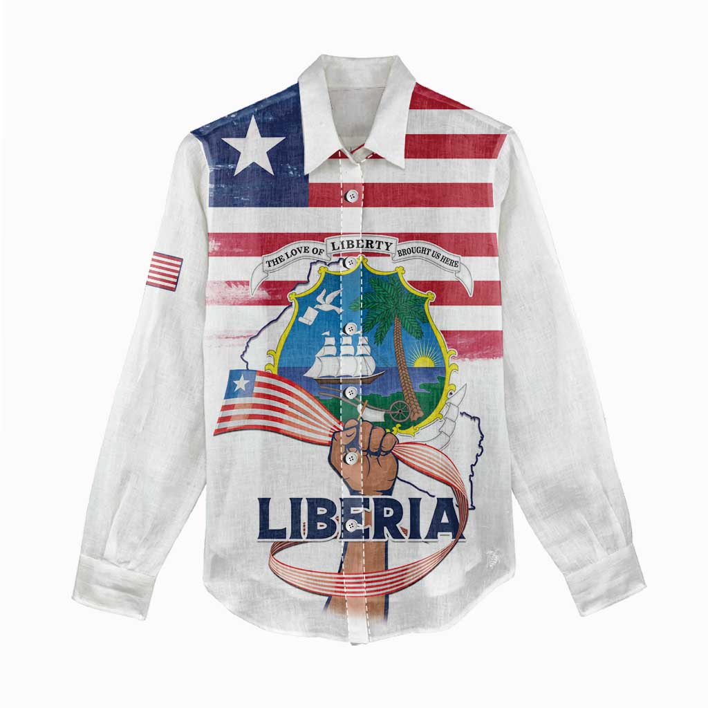 Personalised Liberia Flag Day Women Casual Shirt Coat Of Arms With Map