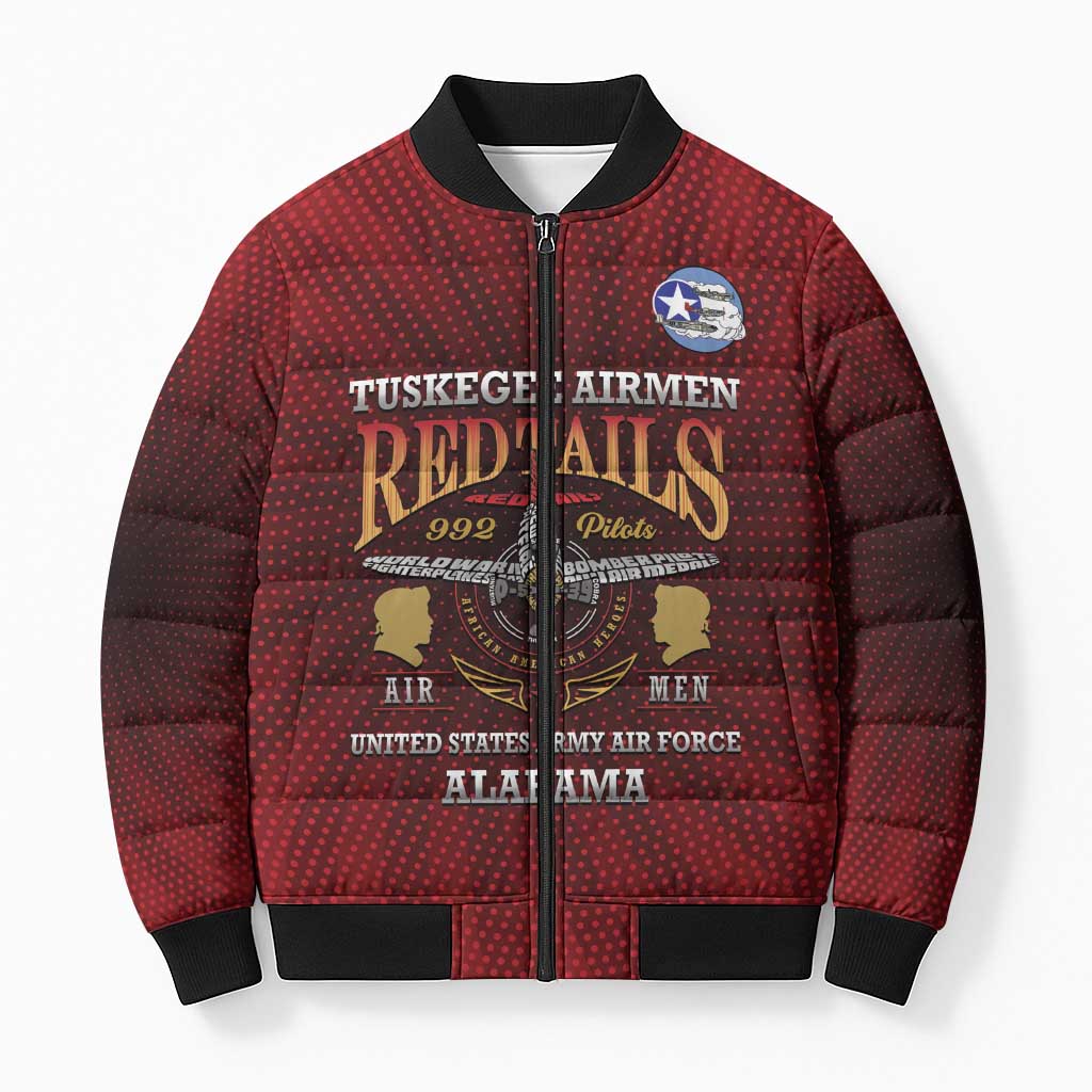 Personalized Red Tails Legacy Bomber Puffer Jacket Tuskegee Airmen WWII Heroes