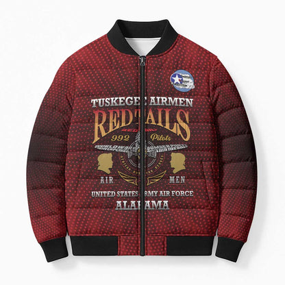Personalized Red Tails Legacy Bomber Puffer Jacket Tuskegee Airmen WWII Heroes